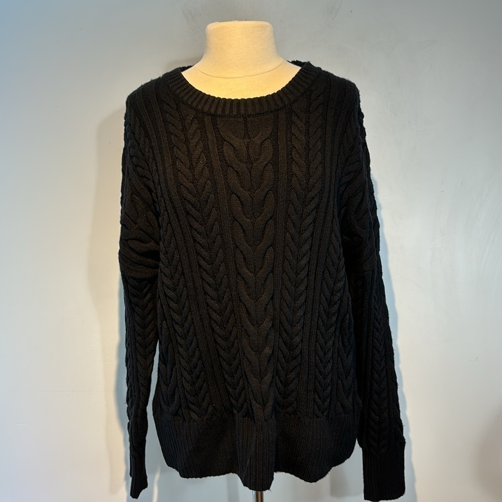 NWT Philosophy XL Black Cozy Cable Knit Pullover